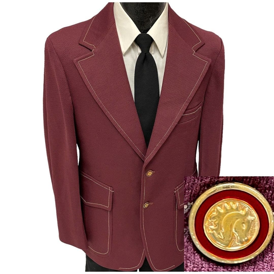 A maroon sport coat paired with a textured shirt