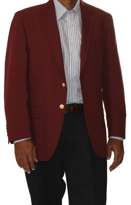 A well-fitted maroon sport coat