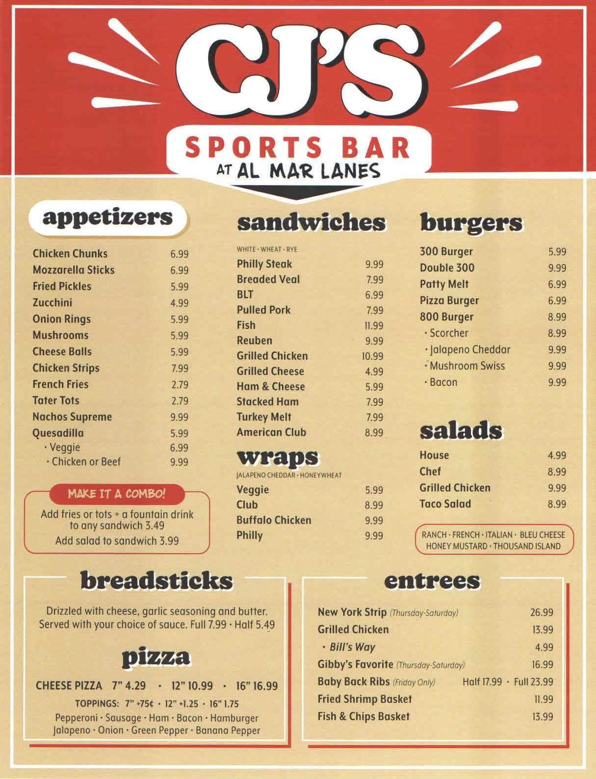 The Menu of Trillions Sports Bar And Grill