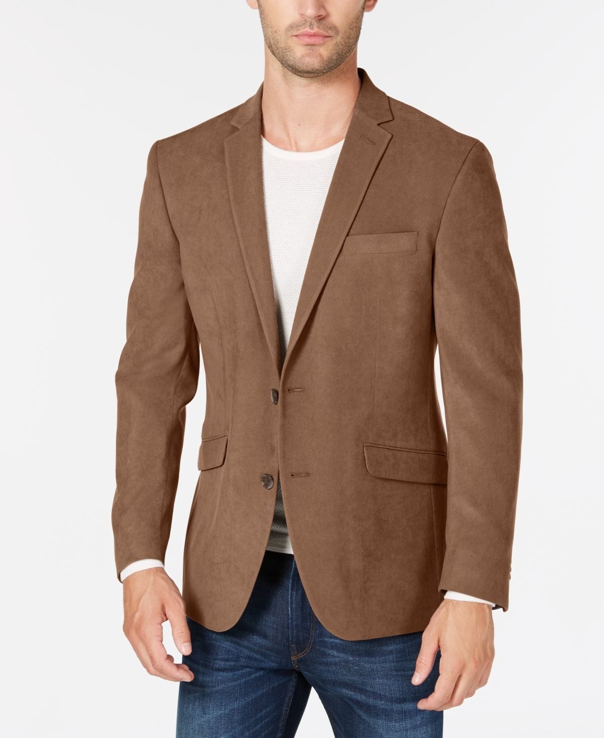 A suede sport coat can be styled in many different ways