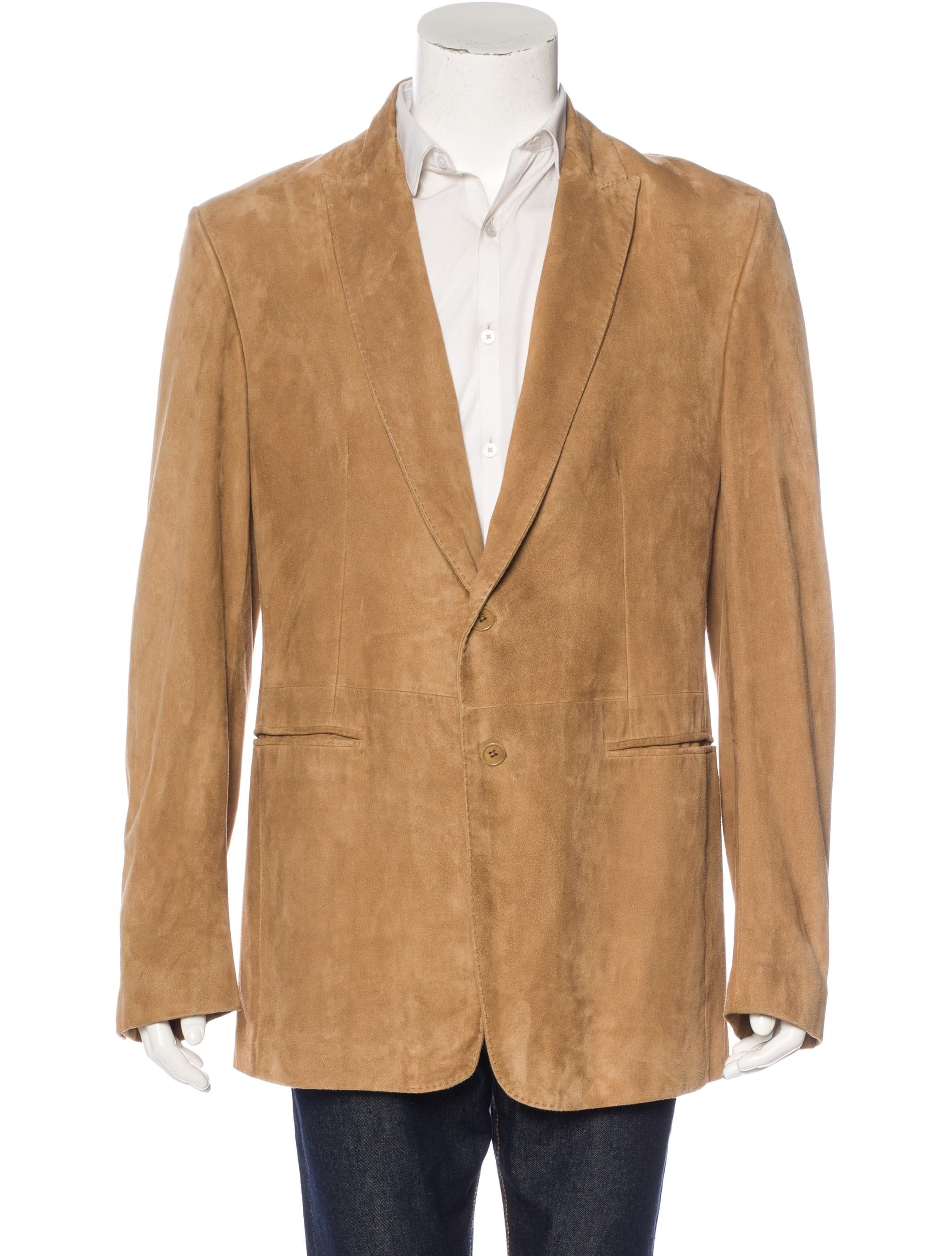 A suede sport coat in a neutral color