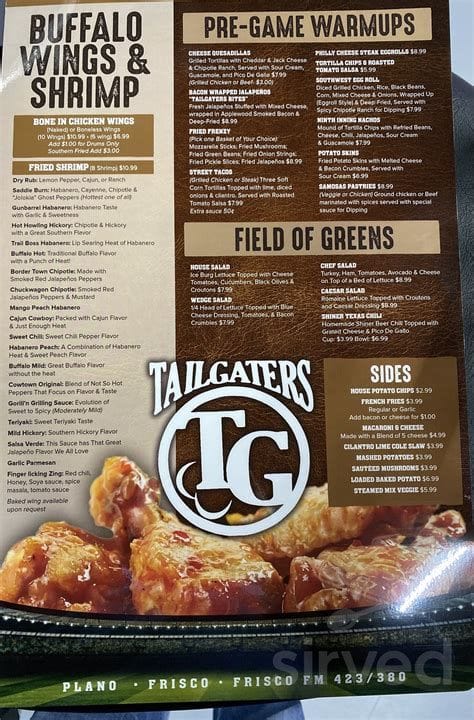 Tailgate Sports Bar & Grill Menu Items Revealed